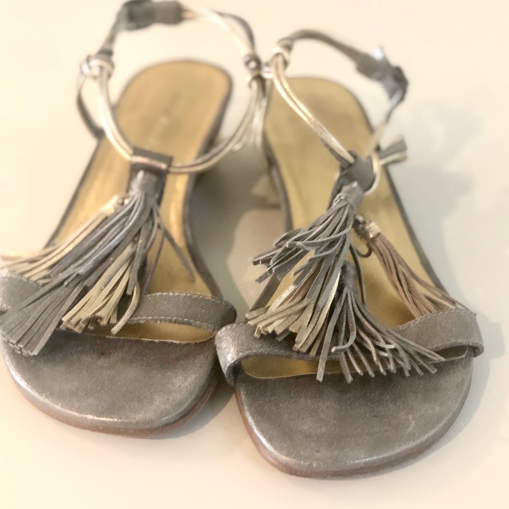 Bernardo Court Fringe Leather Sandal gold metallic